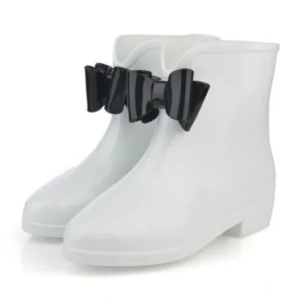 Women's Rain Shoes Short-tube Spring and Autumn Rain Boots Knot-bow Low-top Boots White-collar Waterproof Shoes Rubber Overshoes
