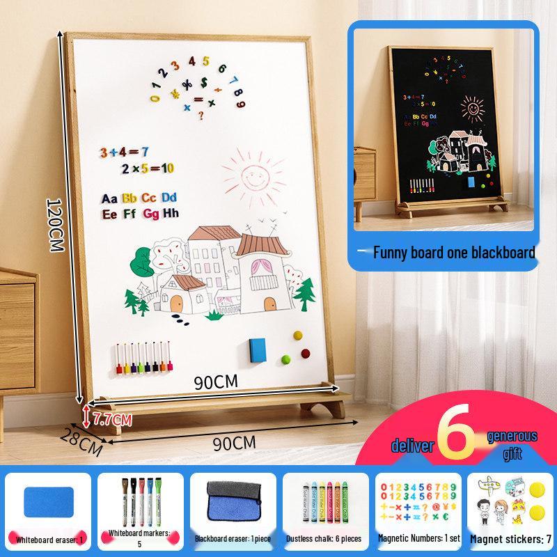 Kids' Double-Sided Magnetic Drawing Board: Stand-Up, Erasable Whiteboard & Chalkboard for Doodling and Coloring.