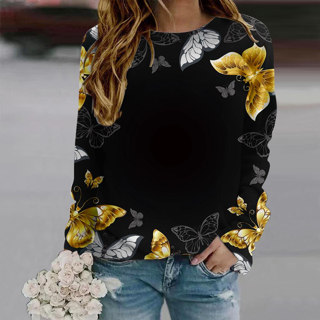 Осенняя женская модная футболка с круглым вырезом и длинным рукавом — фото 3