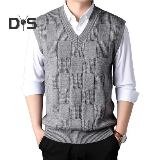 

Вязаный жилет без рукавов с V-образным вырезом, однотонный, с геометрическим узором в виде квадратов, вязаные топы, осень-зима, повседневная трикотажная майка M темно-серого