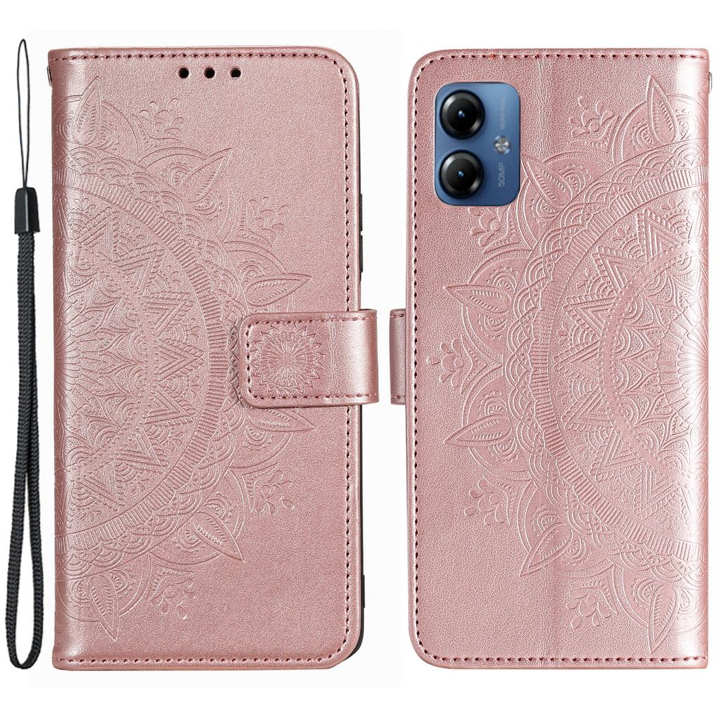 For Motorola Moto G54 5G Wallet PU Leather Phone Case Mandala Flower Imprinted Stand Cover with Strap