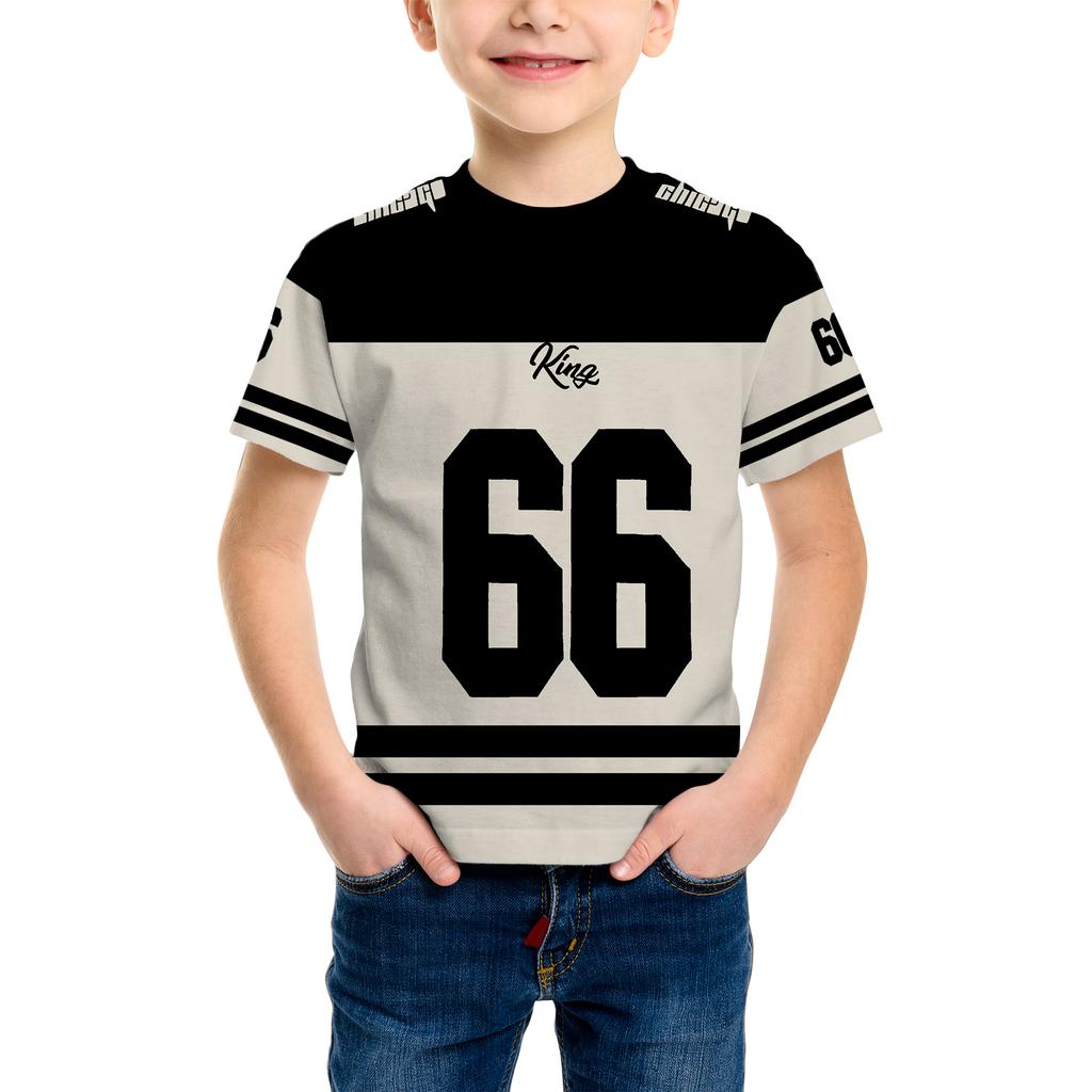 Trendy Children's Short-sleeved T-shirt with Stripes and Numbers Kids' Top