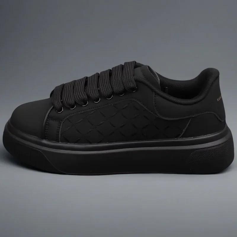 Herrskor Vita Skor Inuti Höjande Par Brädskor med Tjock Sula Läder Casual Sportskor Student Skor