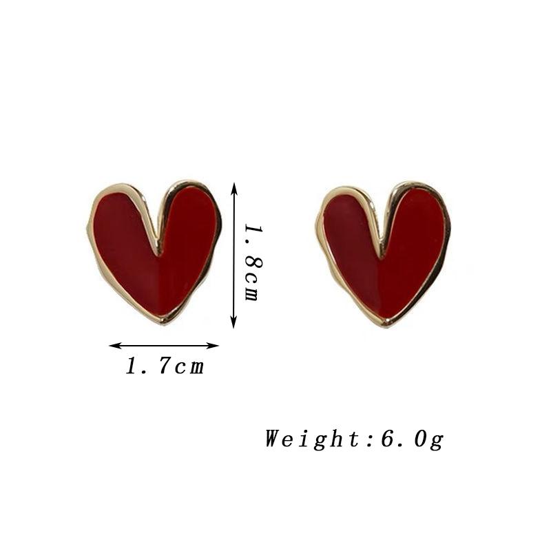 Dziewczęce Urocze Czerwone Emaliowane Olejem Kolczyki Sztyfty Serce Imprezowe Eleganckie Cyrkonia Złoty Kolor Metalowe Geometryczne Modne Kolczyki dla Kobiet Prezent