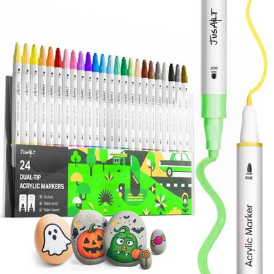 JusArt Ακρυλικά Μαρκαδόροι Ζωγραφικής με Μύτη Πινέλο και Λεπτή Μύτη για Ακρυλική Τέχνη Γράφει σε και Μεταλλικό Τέλειο για Δώρα Στυλό, Σετ 24 Χρωμάτων, Μύτη,