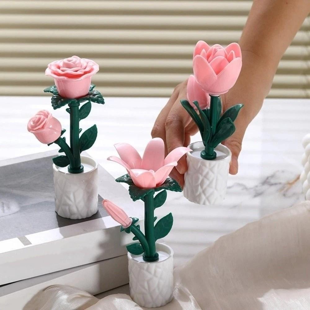 Pink Flower Table Lamp Plastic Atmosphere Night Light Creative Bedside Lamp  Home Decor