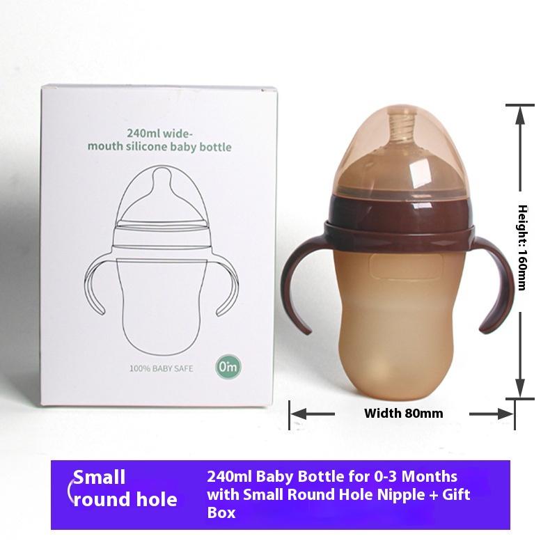 Baby weaning silicone bottle, wide mouth with rice paste spoon head water cup suction nozzle imitation breast milk anti-flatulence bottle