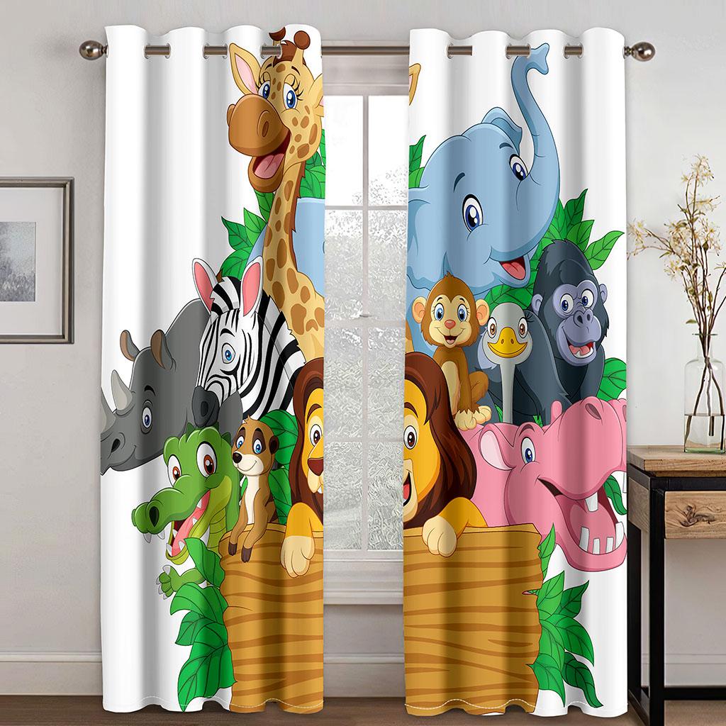 Cartoon Funny Elephant Dinosaur Tropical Forest Kids Window Curtains For Living Room Bedroom Bathroom Kicthen Door Home Decor