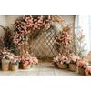 Flower Arched Wooden Grid Themed Children's Birthday Party Backdrop, Adult Wedding, Family Gathering Banner Photography Backdrop5