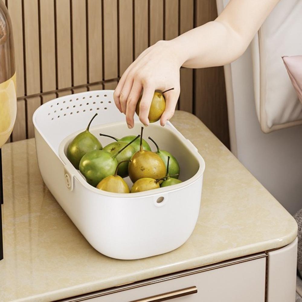 Thickened Plastic Double Layer Drain Basket Big Capacity Drain Tray Fruit Plate Snacks Supply