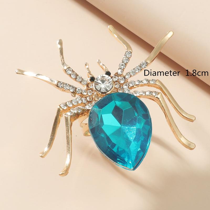 Exaggerated Big Spider Opening Rings For Women Men Personality Colorful Crystal Ring Gothic Insect Animal Jewelry Halloween Gift