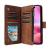 For iPhone 17 Case Zipper Wallet Multiple Card Slots Leather Phone Cover with Wrist Strap