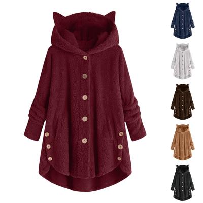 Women's Loose Plush Solid Color Single Breasted Pocket Hood Zipper Jacket