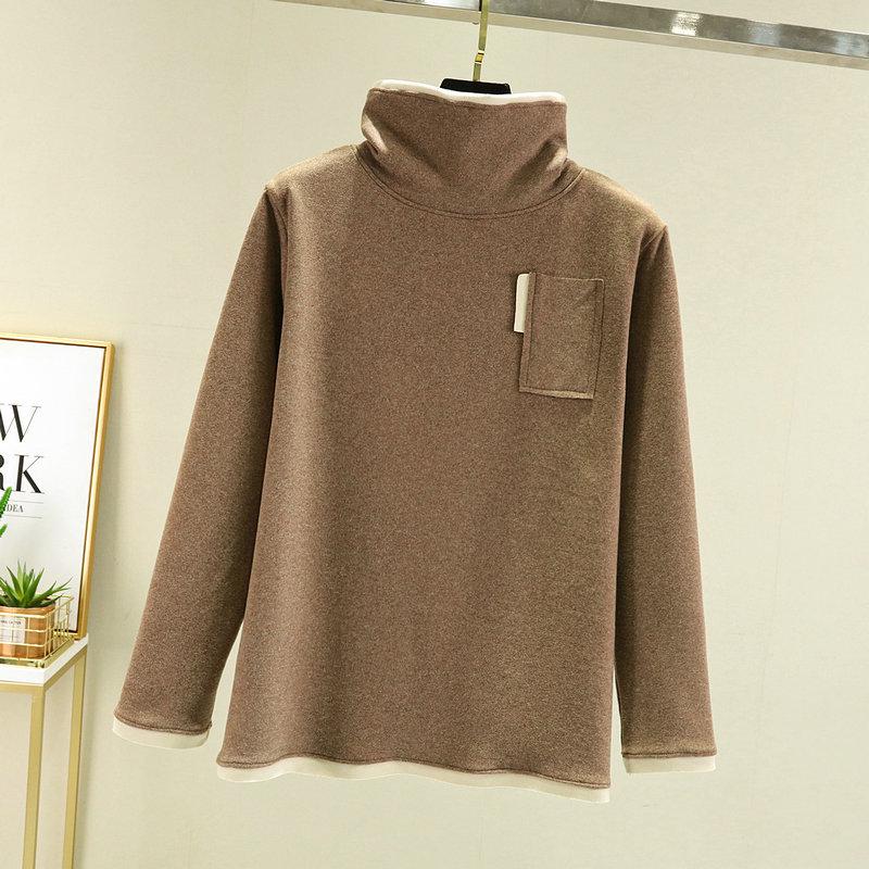 German Velvet Women's Half Turtleneck Pocket Top - Thick, Warm, Slimming, and Versatile Two-In-One for Autumn/Winter.
