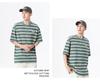 Men's Loose Fit Striped Cotton Crew Neck T-Shirt with Embroidery