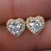 Cute Female Small White Crystal Zircon Stud Earrings Fashion Heart Wedding Jewelry For Women