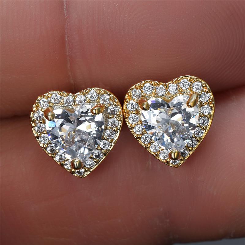 Cute Female Small White Crystal Zircon Stud Earrings Fashion Heart Wedding Jewelry For Women