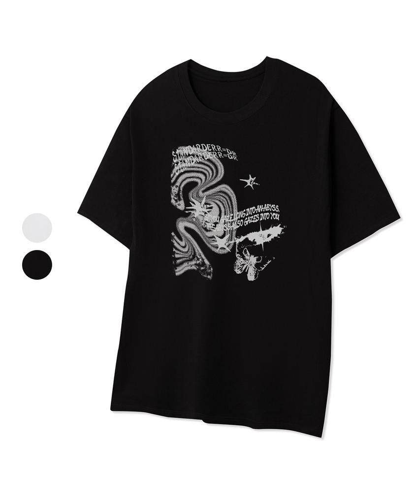 STANDARDERROR 87-Stan333 Y2K Cyber Butterfly Crack Solid Short Sleeve T-Shirt (2 Colors)
