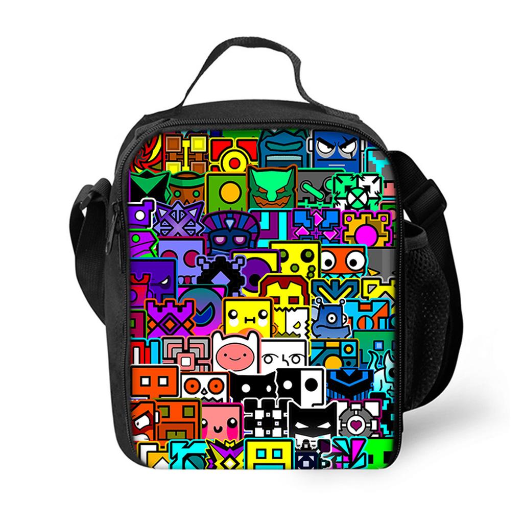 Luxus Neuheit Umhängetasche Geometry Dash Brotdose Thermoisolierung Essen Lunchtasche 3D-Druck Picknick Isolierte Handtaschen Eisbeutel