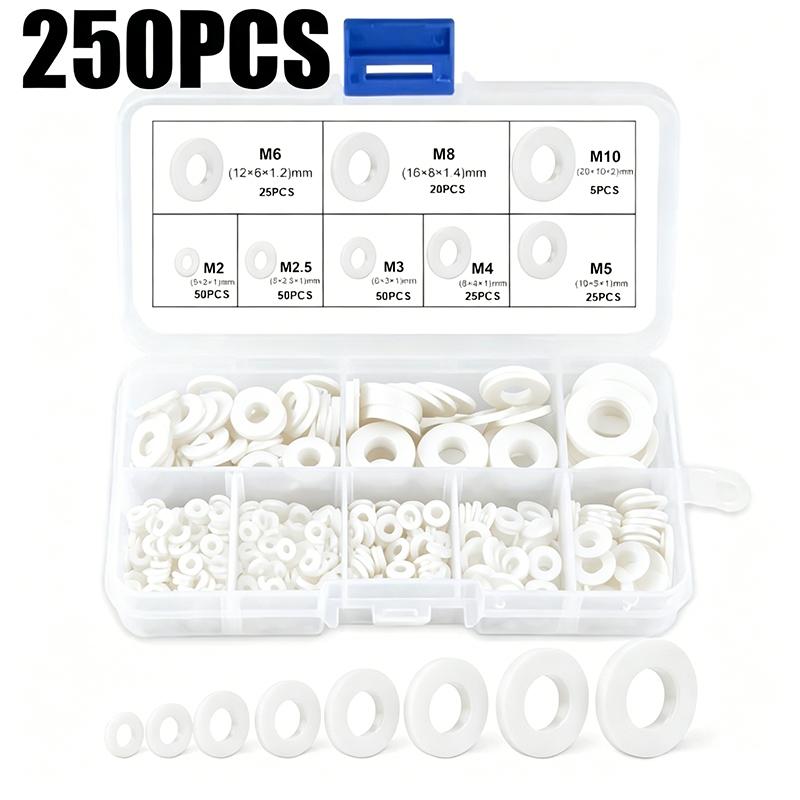 Nylon Flat Washers Assortment Kit M2/M2.5/M3/M4/M5/M6/M8/M10 Circular Sealing Rings Plastic Gaskets for Bolts Screws Fasteners