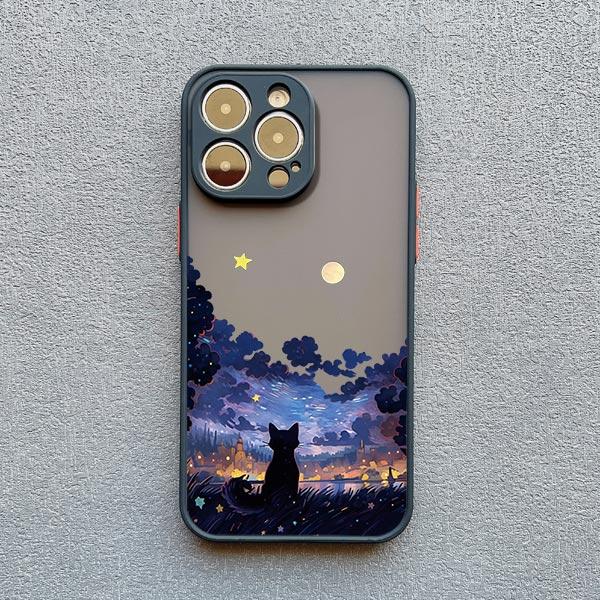 Starry Sky Cat Phone Case for iPhone 16 15 14 Pro Max 13 12 Mini 11 Pro Max XR XS X 8 7 Plus SE 2020 Shockproof Back Cover Funda