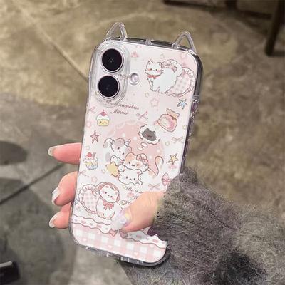 Für caseti Für Apple 15 Katzenohren Transparente Handyhülle Neue Handyhülle Halter Aufhängeseil Cartoon Weiblich