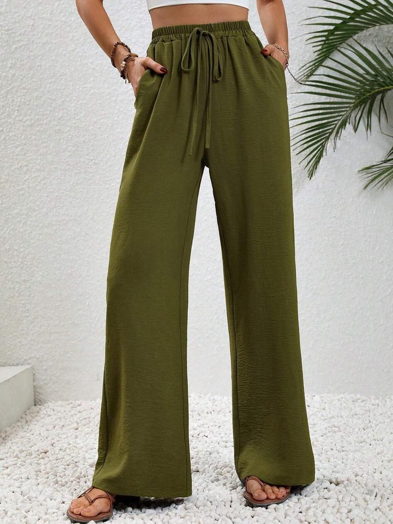 Women's Casual French Comfortable Straight Leg Wide Leg Pants with Pockets for Women