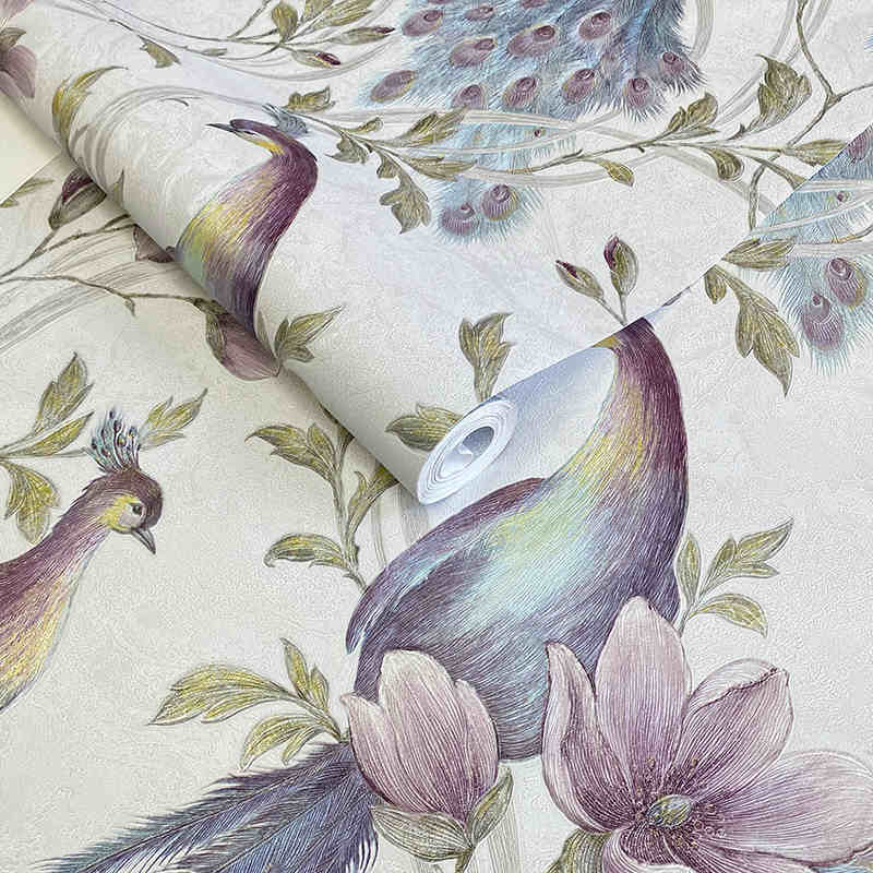 

Темно-зелені шпалери з квітковим візерунком та птахами 3D ПВХ Пір я павича Спальня Вітальня Фон Настінний малюнок Домашній декор Papel De Parede 0. 53x9.2m