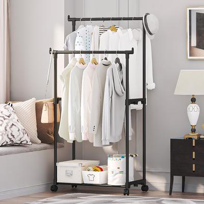 Movable Coat Rack Double Clothes Shelf Double-Rod Clothes Rack Clothes Rack Hanging Clothe Organizer For Bedroom Clothing Hanger