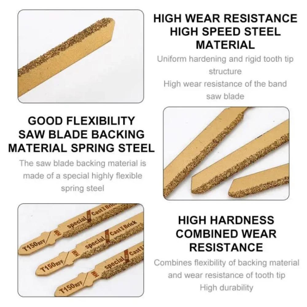 3pcs Diamond Jig Saw Blade 3" T150 Carbide Grain 50 Grit T-Shank Jigsaw Blades Ceramic Tile Cutting Tool Electric Garden Tools