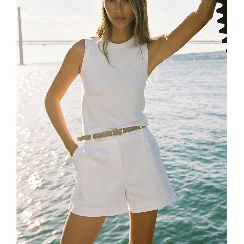 Summer New Product Women's Clothes Workplace Elegant with Belt Pleated Minimalist Commute Leisure Shorts 8372172