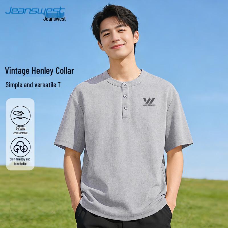 Jeanswest Men s Waffle Knit Henley Short Sleeve T-Shirt L