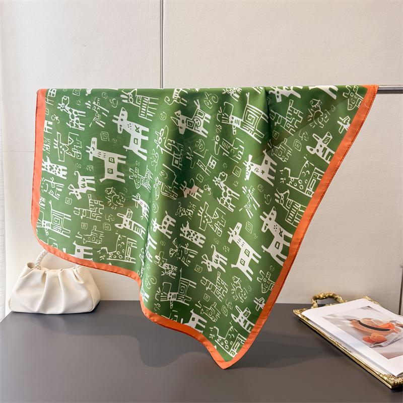 Light Luxury Dachshund Animal Printed Chiffon Square Scarf Shawl 70*70cm Versatile High-End Neck Wrap for Women