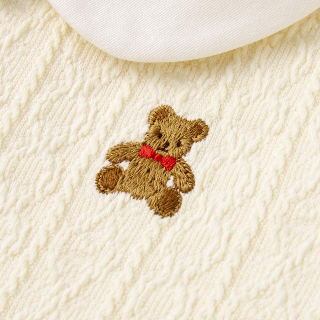 Long Check Ivory [Miki House] Dress, Sleeves, Collared, Bear, Pattern, Girls, Baby, Kids, Children's Clothing, 13-1901-571, 80cm,