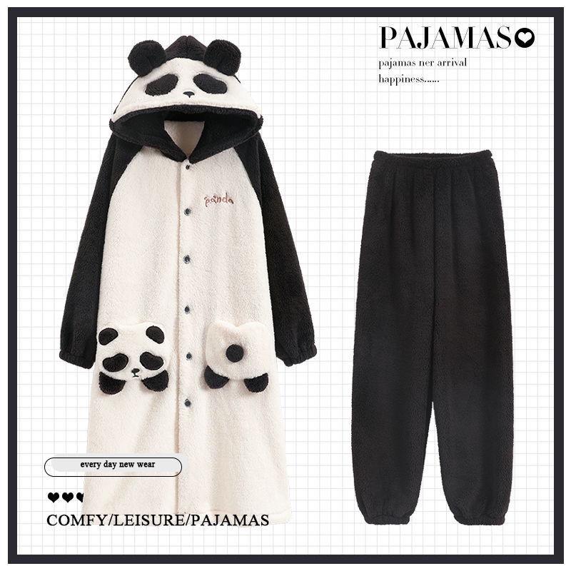 

Женская милая мультяшная пижама из кораллового флиса - Теплый, толстый халат длинного стиля для осени и зимы Small (150-157cm)