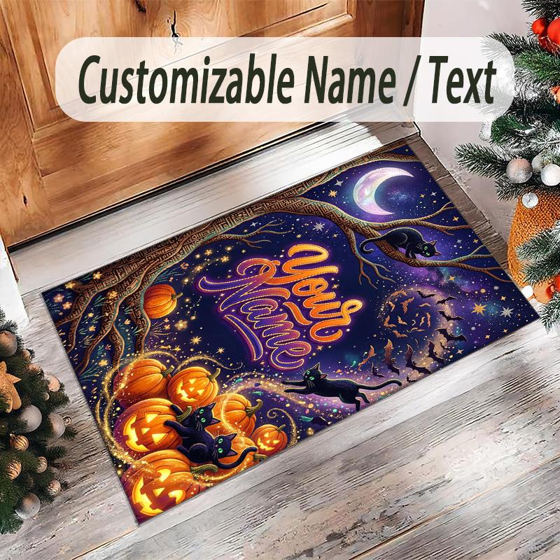 Halloween Theme Crystal Velvet Rug Personalized Custom Name Text Soft Floor Mat Home Decor