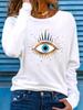 100% reines Polyester Damen Frühling und Herbst lockeres bequemes Augenmuster bedrucktes Langarm Rundhals T-Shirt