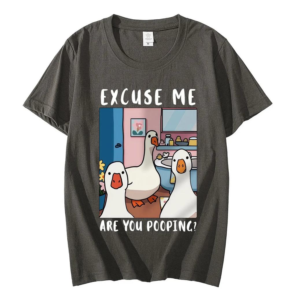 Excuse Me Are You Pooping Funny Goose Meme Graphic TShirt  Unisex Y2K Trendy Oversized Casual Short Sleeve Tshirts