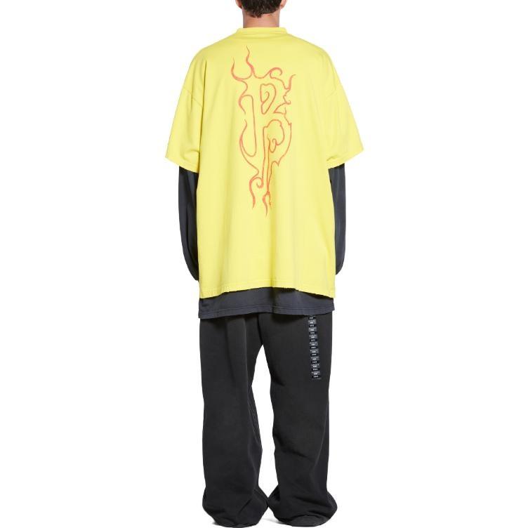 Balenciaga Drop Shoulder Sleeve T Shirt Women's Yellow Regular Fit 739028TPVN57175