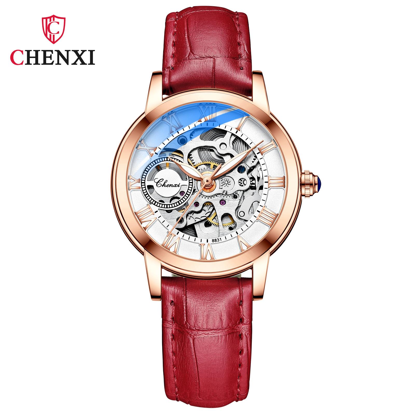 

Новые роскошные женские часы с коробкой, женские повседневные светящиеся водонепроницаемые автоматические полые женские механические часы