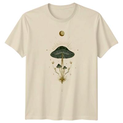 Mystical Mushroom Moon Celestial Art Unisexs TShirt Witchy Boho Fungi Botany