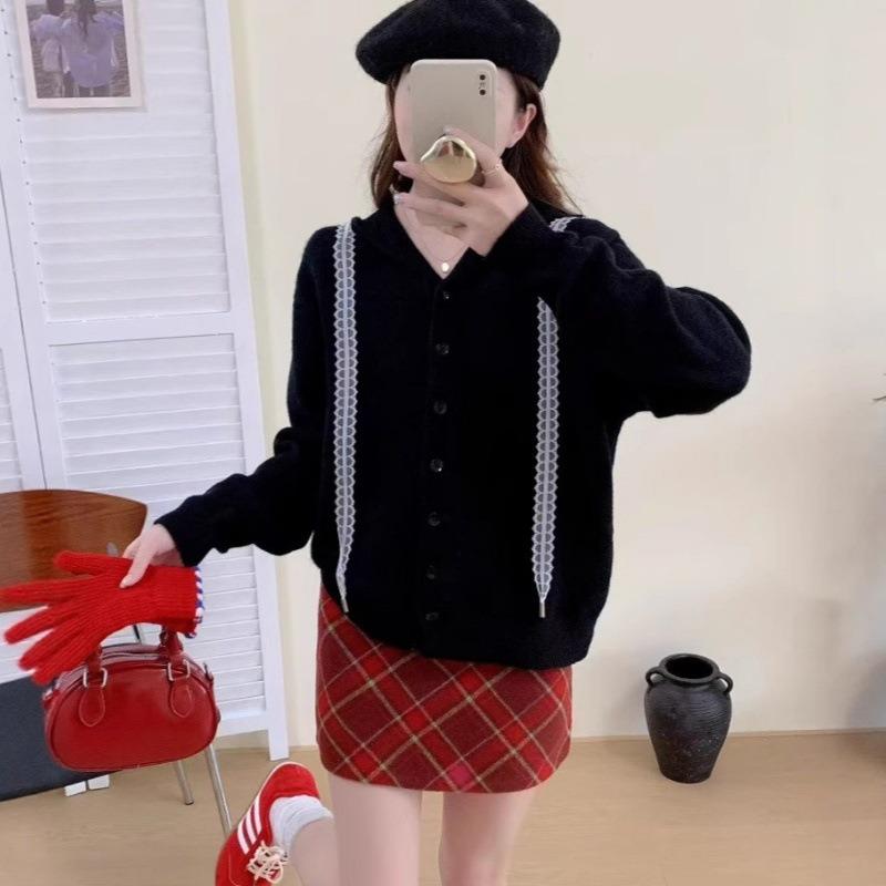 

Красный топ женская осенняя одежда женский вязаный кардиган-куртка с капюшоном женская одежда в ленивом стиле для通勤 average size чёрный