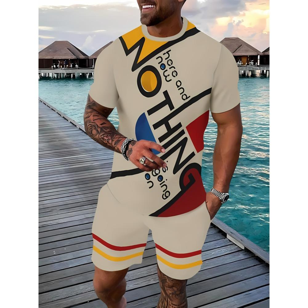 

Men s Outdoor Leisure Sports Round Neck Short Sleeved T-shirt and Shorts Set Trendy and Fashionable 6XL