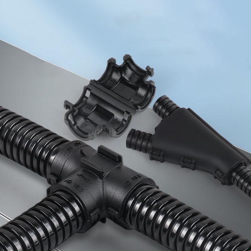 5 szt. Trójnikowy w kształcie litery T, trójnikowy w kształcie litery Y, plastikowy, karbowany, otwierany, opaska do wiązki przewodów samochodowych, reduktor równej średnicy, rozdzielnik