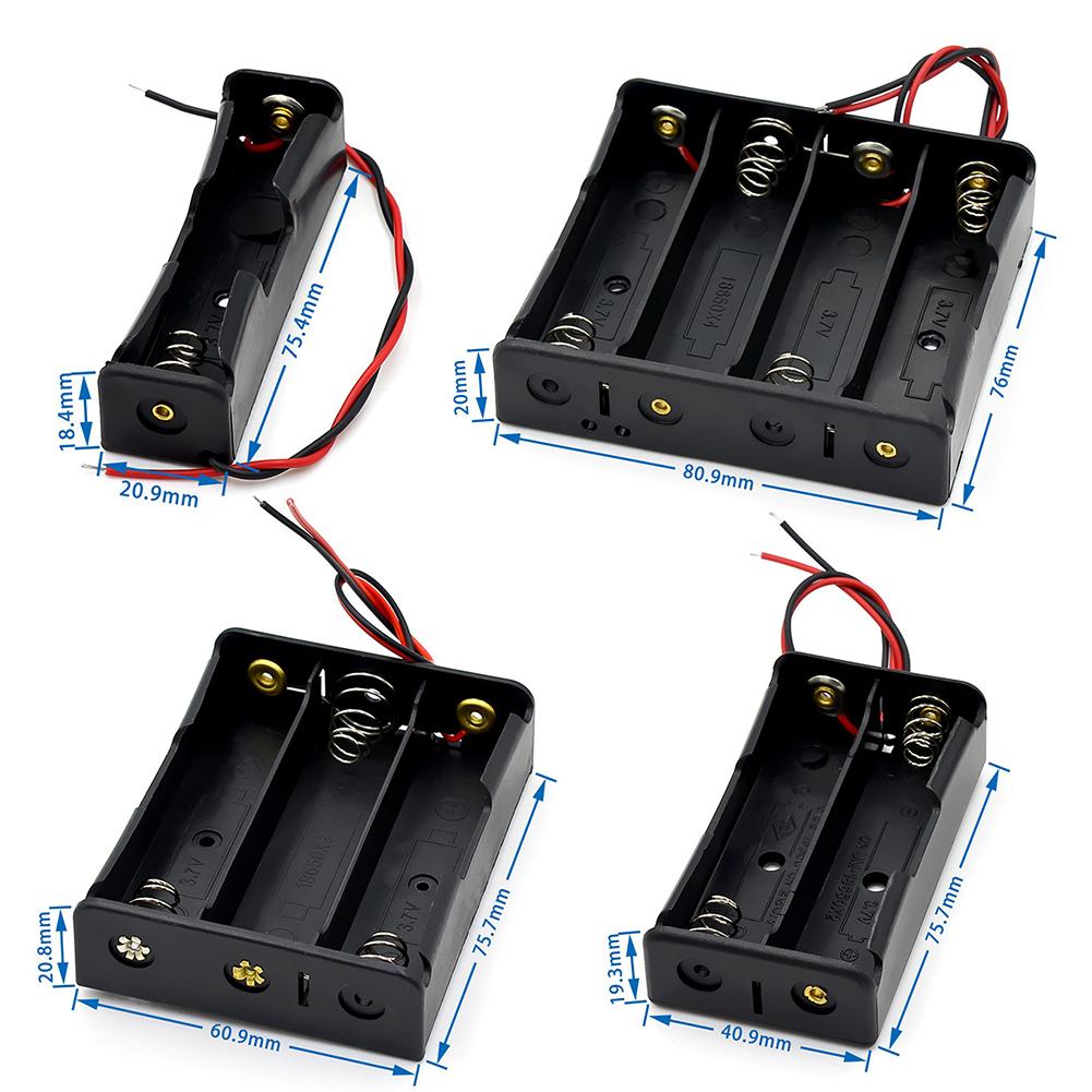 10-1pcs 1 2 3 4 Slot Plastic 18650 Battery Holder with Wire  Black 18650 Battery Storage Box Case for 18650 3.7V Battery