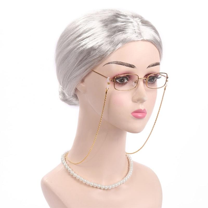 Halloween Grandma Costume Set 100 Days Of School Old Lady Costume Set Wig Granny Glasses with Chain Necklace for Girls