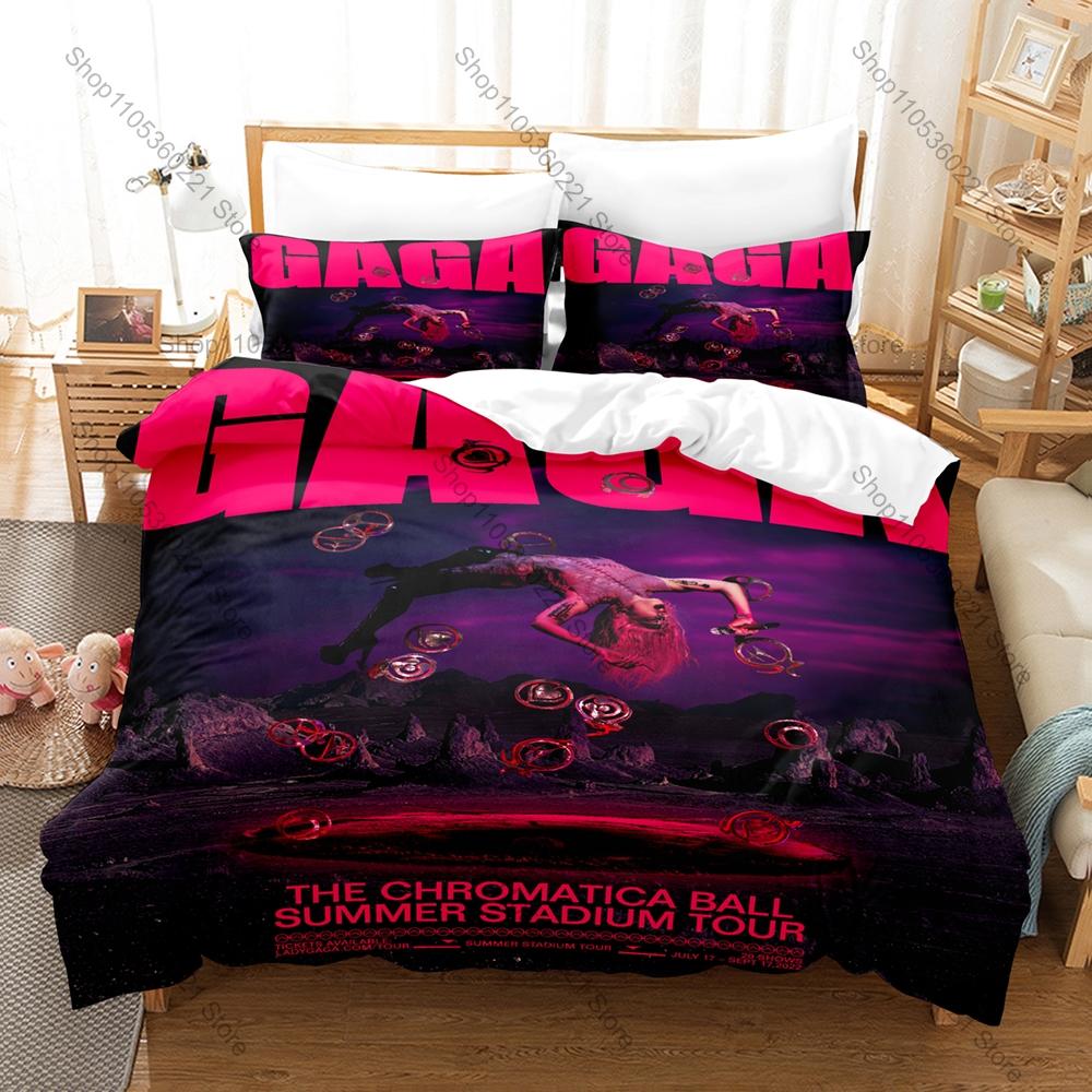 Pop Music Bedding Set 3Pcs The Chromatica Ball Tour Exquisite Singer Print Stylish Home Decor For Gaga Collectors