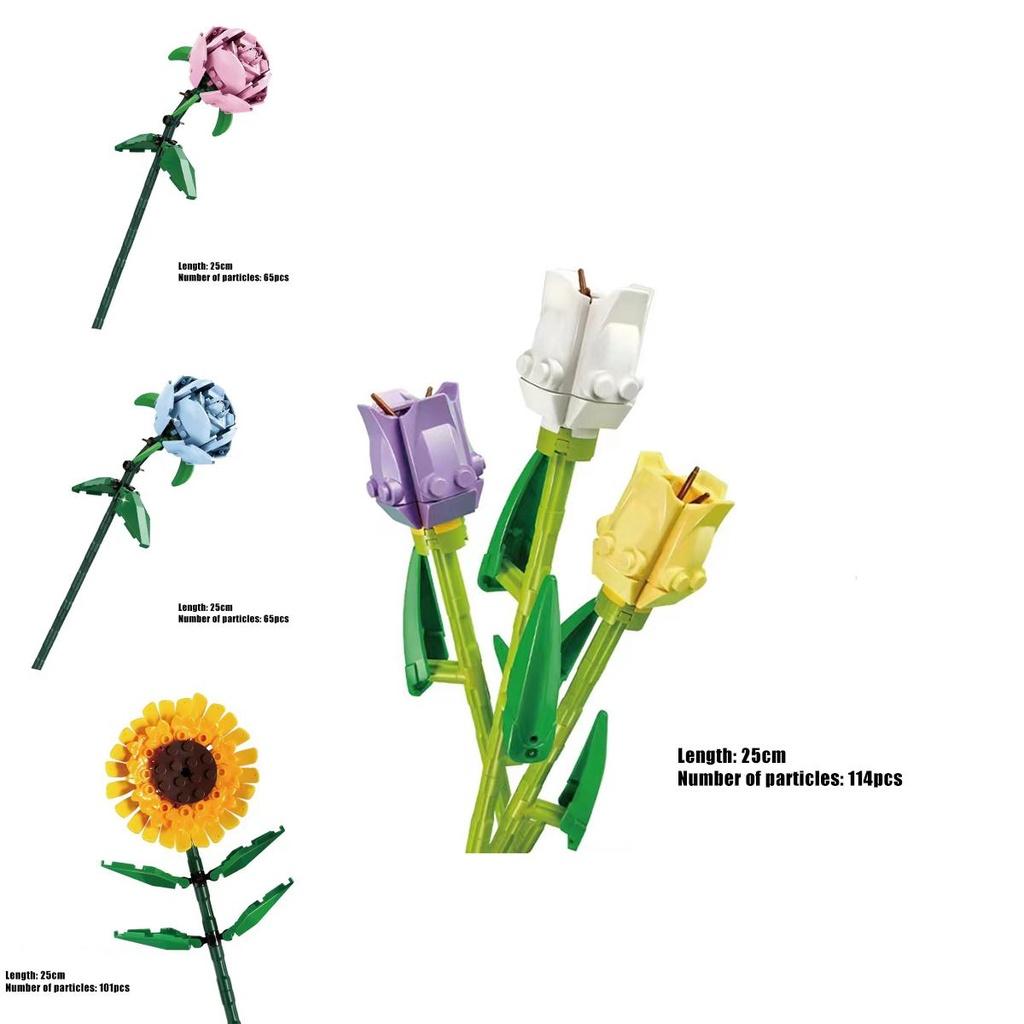 Rose Sunflower Tulip Building Blocks Toy Kids Gift Simulate Flowers Decor