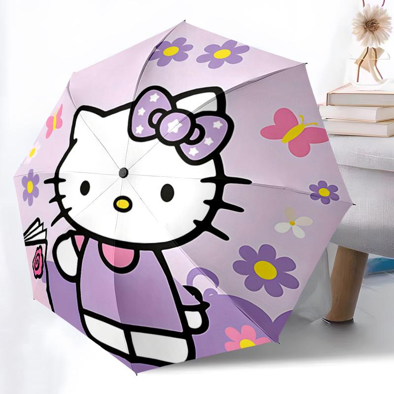 1pc Hello Kitty Automatic Opening/Closing Umbrella with Foldable Design, 8-Rib Iron Frame Outdoor Umbrella, Ideal Gift for Fans, Travelers, Everyday U