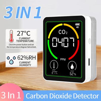 3 In 1 Carbon Dioxide Detector Type-C Rechargeable CO 2 Air Quality Tester Backlit Greenhouse Gas Monitor Air Quality Detecting